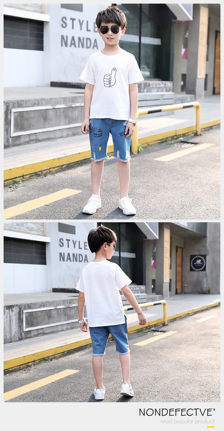Designer Children Clothes Boy Clothing Sets Two Piece Suit White T-Shirt Jeans Children Kids Short Sets