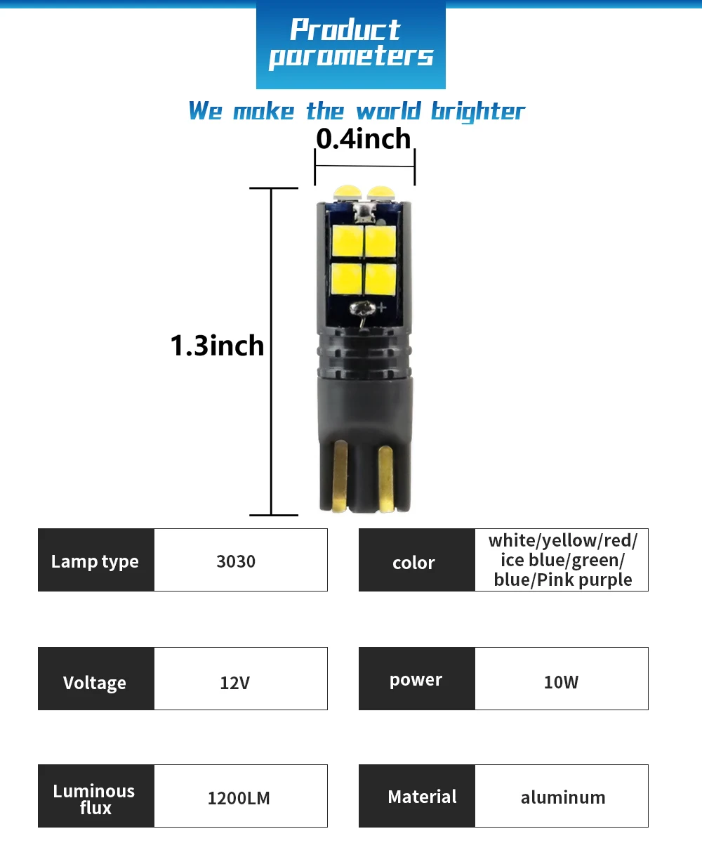 10 шт. W5W T10 светодиодный Canbus 3030 10SMD Автомобильный светодиодный просвет светильник Интерьер светильник 194 168 Авто клиновидный купол для чтения настольная лампа лампочка 12V