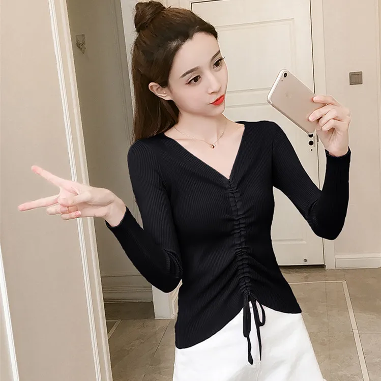 Autumn Korean Pullover black Sweater Femme White Sweaters Ladies Sexy V Neck pink Knitwear Sweater Pull Femme Nouveaute 2019 Autumn Korean Pullover black Sweater Femme White Sweaters Ladies Sexy V Neck pink Knitwear Sweater Pull Femme Nouveaute 2019