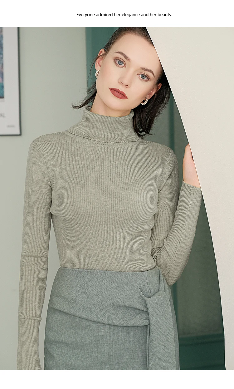 Простой дизайн, модный женский свитер, топ с воротником-стойкой и длинным рукавом, облегающий однотонный вязаный Топ, повседневные уличные вязаные топы Z2984