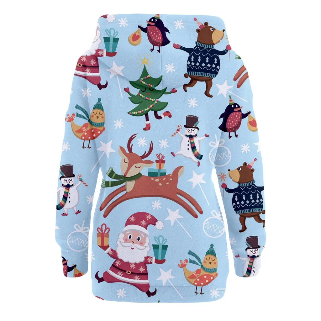  Women Printed Hoody Christmas Sweatshirt Pullover Long Sleeve Hooded Tops Outwear Santa Claus trees