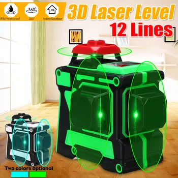 

Laser Level 12 Lines 3D Auto Self-Leveling 360 Horizontal And Vertical Cross Super Powerful Green/Blue Laser Beam Line+2 Battery