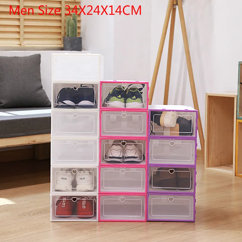 6 шт. пластиковая складная коробка для обуви прозрачная Хрустальная коробка для обуви Бытовая раскладушка Мужская коробка для обуви пыленепроницаемые коробки для хранения - Цвет: g