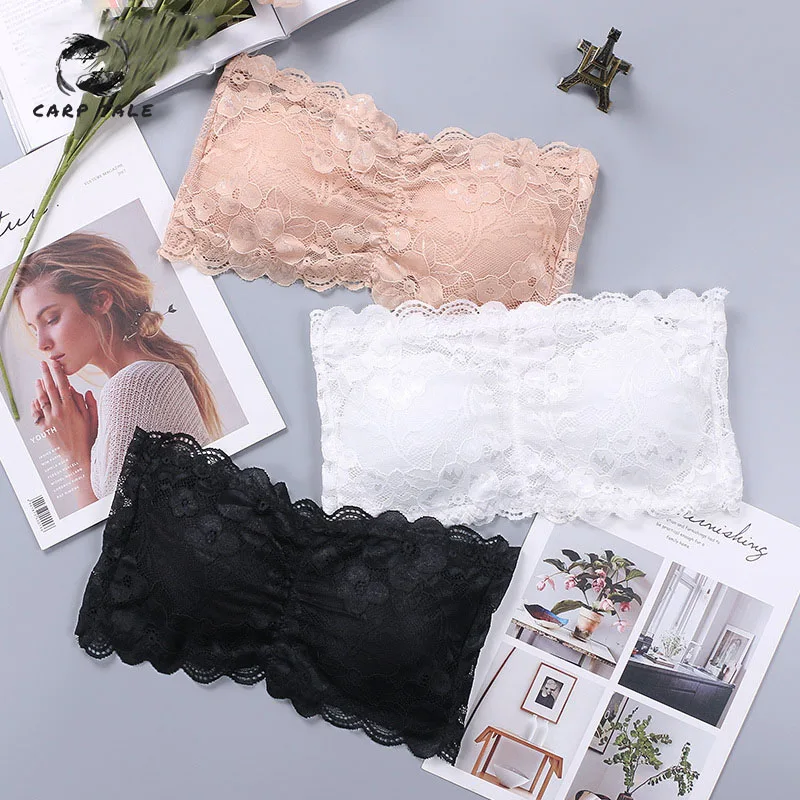 

Fashion 3 Colors Solid Onesize Lace Floral Full Cup Strapless Wire Free Wrapped Chest Female Bras with Straps Underwear Lingerie