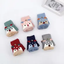 Детские зимние перчатки с рождественскими рисунками, вязаные перчатки на половину пальца с рогами, перчатки с откидной крышкой, утепленные модные варежки# H