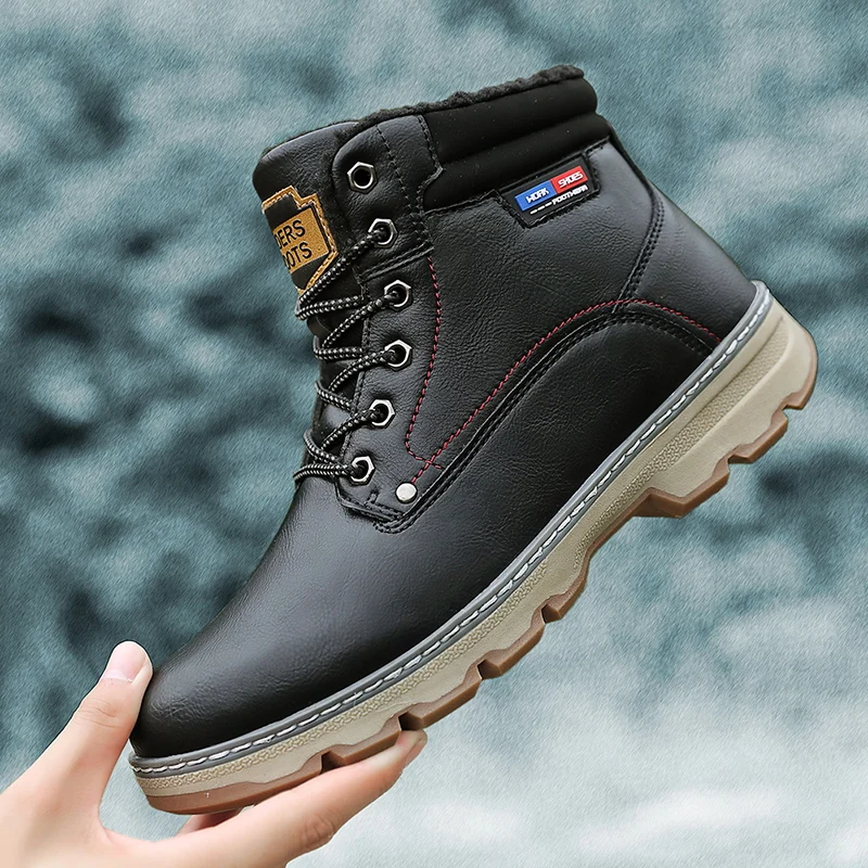 

Ankle boots men black large size 9.5 winter boots men shoes warm fur snow boots men wear-resistant adult male tennis