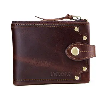 

Men's Crazy Horse Oil Leather Trifold Card Purse Zipper Wallet M6CC