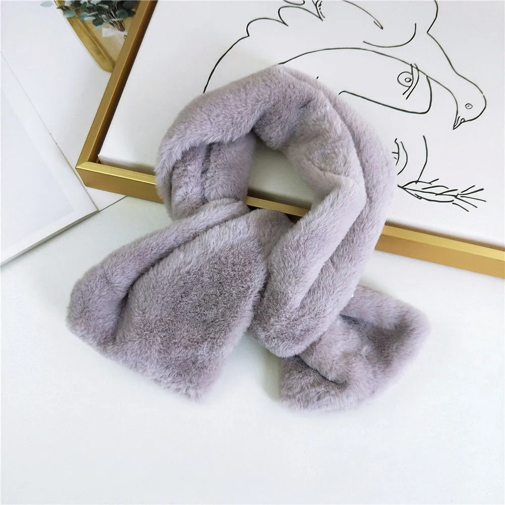 New Winter Thick Solid Color Black White Pink Faux Rabbit Fur Scarf Foulard Femme Womens Fau Fur Scarves and Neck Warmers