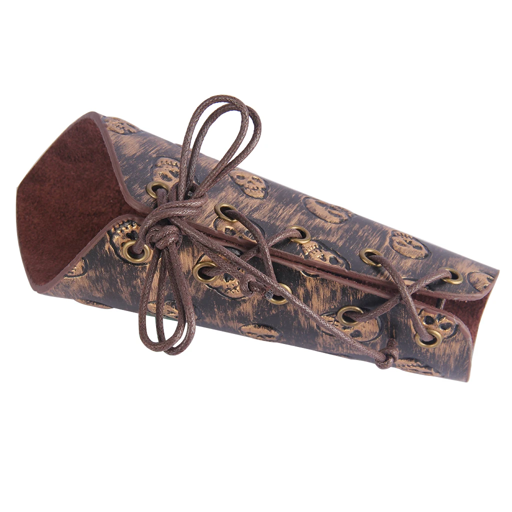 PU Leather Cuff Archery Arm Guards Bracers Medieval ArmorGothic Skull Gauntlet Wristband