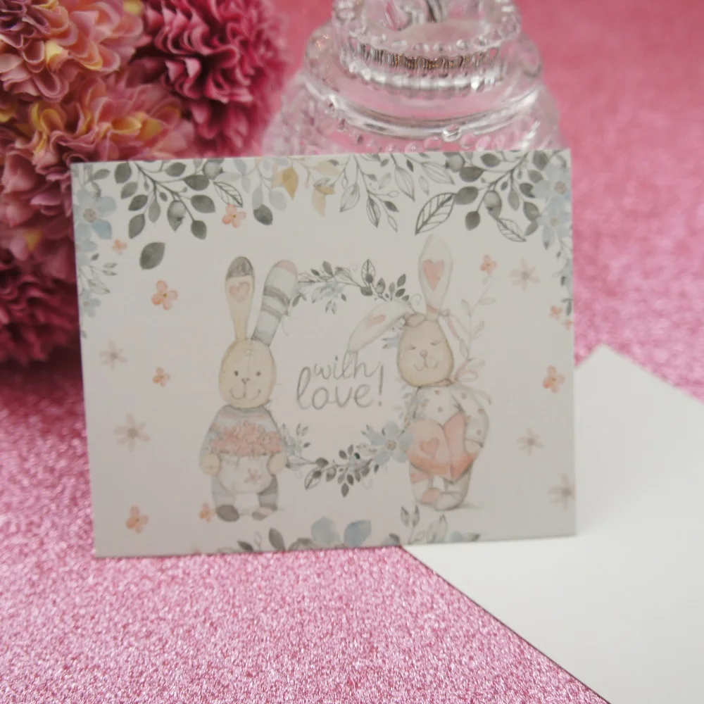 50 шт. мини Спасибо кролик и друзья|message card|mini cardthanks card |