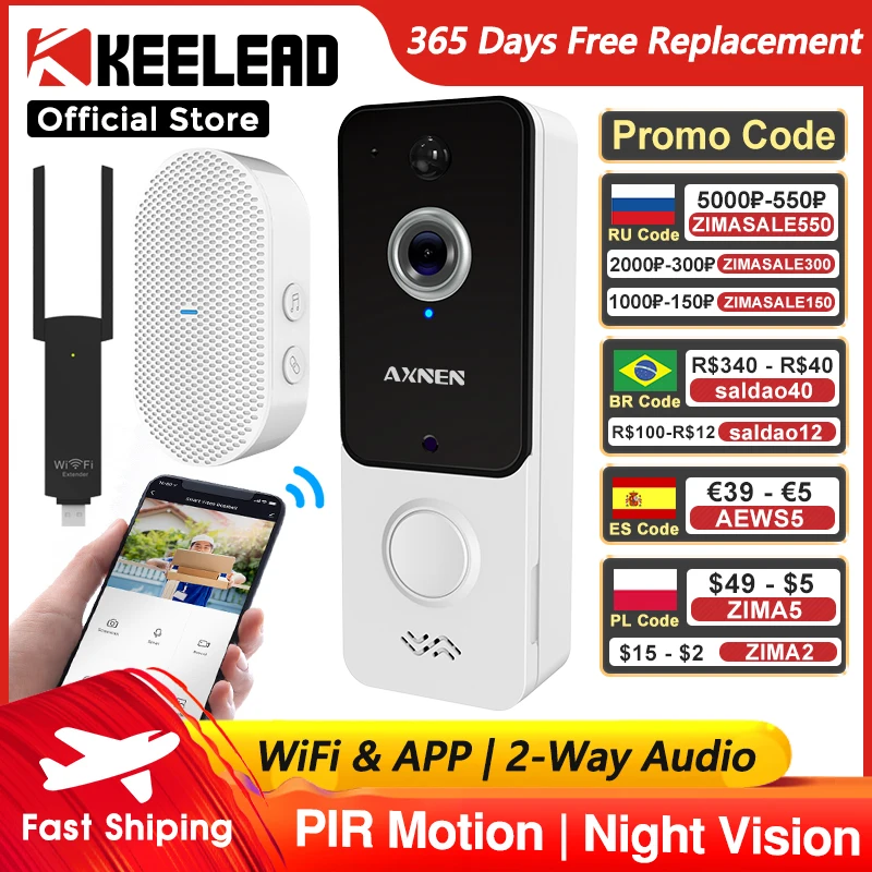 Видеодомофон AXNEN T9 Pro для умного дома Wi-Fi телефон звонок двери камера 720P HD