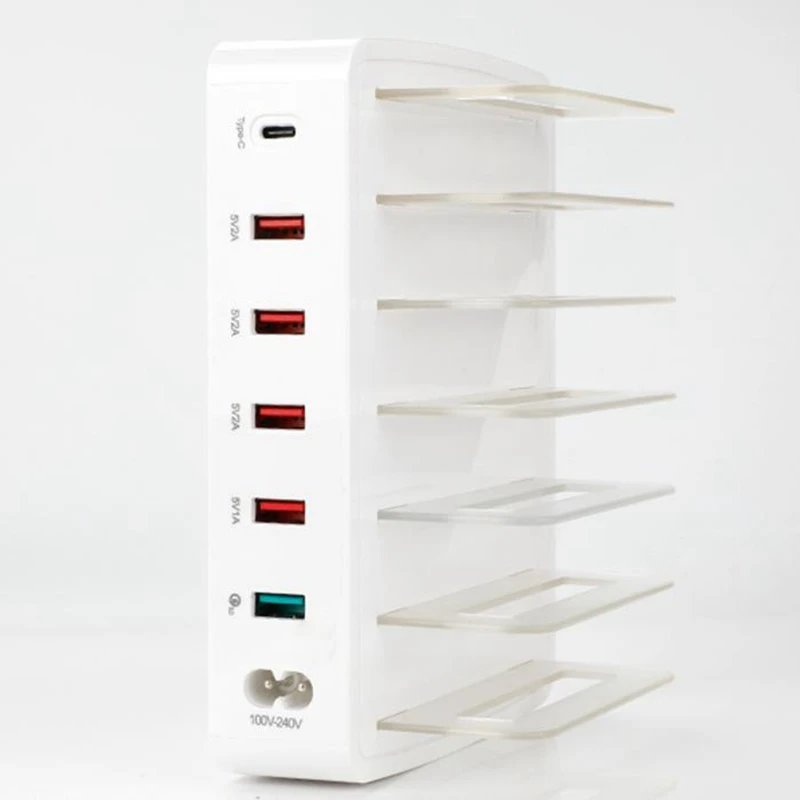 6 портов+ Qc3.0+ type-C Usb зарядная станция Док-станция с держателем для смартфона планшетного ПК(штепсельная вилка США