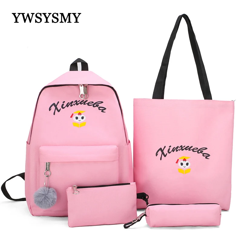 

Children School Bag 4pcs/set Female Backpack Women Fashion Printing Student School Bags for Teenagers Girls Backpack Travel Bags