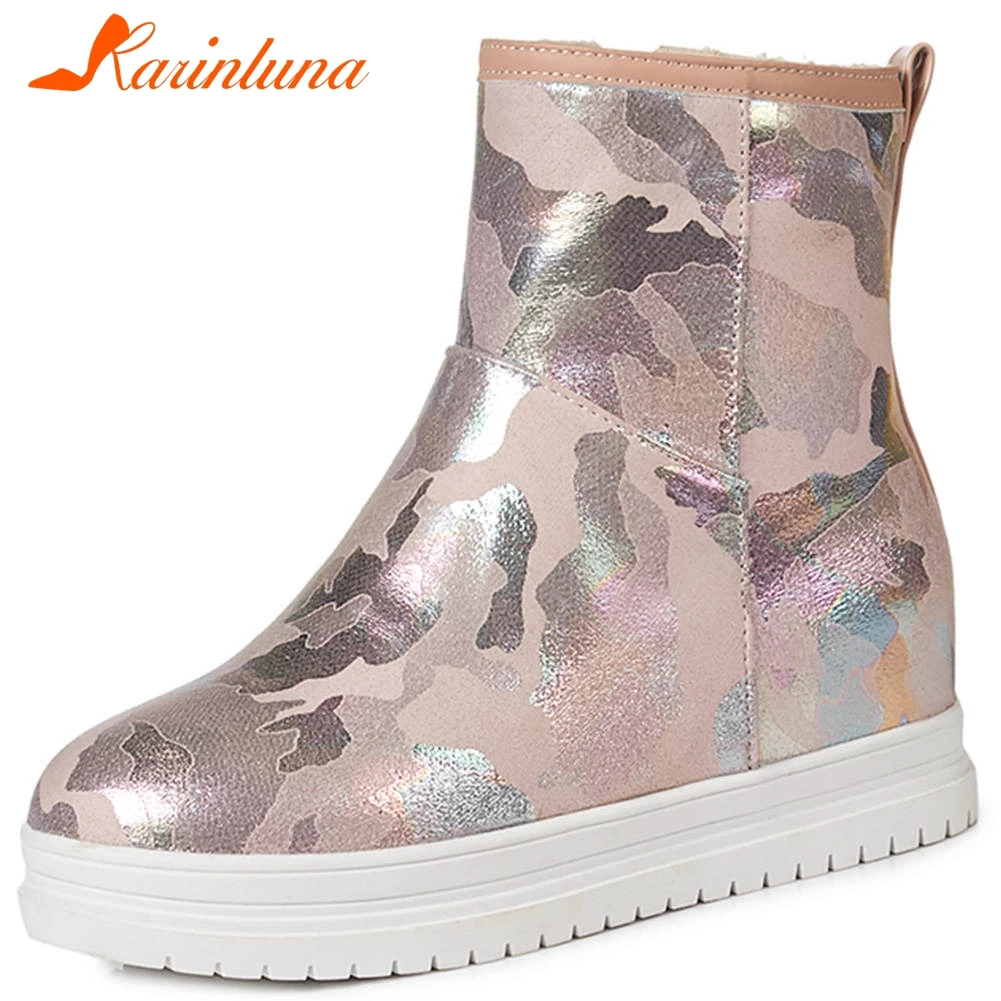 

Karinluna 2020 Brand New Design Zip Up Ankle Boots Woman Shoes Increasing Heels Add Fur Warm Winter Boots Women Shoes Woman