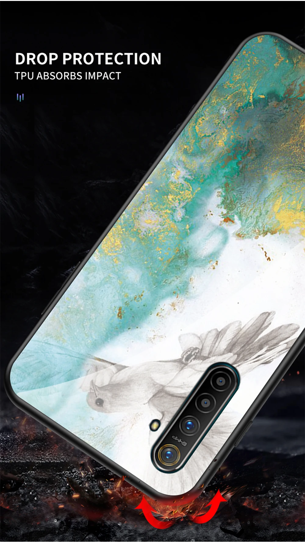 Высококачественный защитный чехол для Oppo Realme XT чехол Мрамор Глянцевая закаленное Стекло Мягкий Силиконовый противоударный жесткий чехол для телефона с рисунком в виде чехол для Oppo Realme X2 чехол 6,4 дюймов