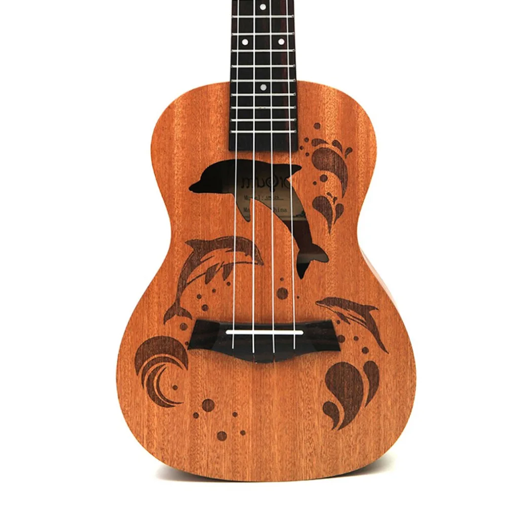 

New 21/23 Inch Professional Sapele Dolphin Pattern Ukelele Guitar Mahogany Neck Delicate Tuning Peg 4 Strings Wood Ukulele Gift