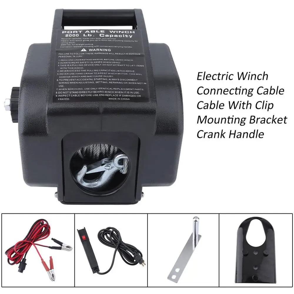 

12V 2000LBS/907kg Pulling Capacity Detachable Portable Electric Winch Marine Boat 4WD Electric Automatic Crawler Winch