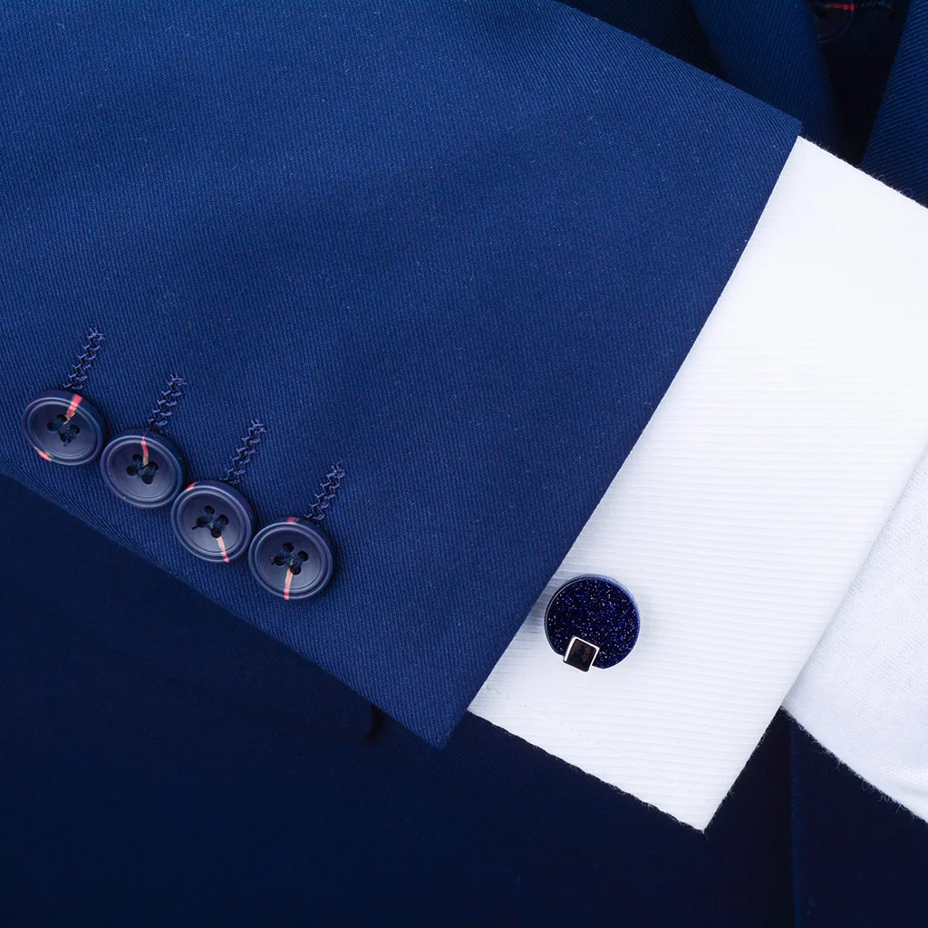 Fashion Round Shiny  Blue Sand Star Stone French Shirt Men's Suits Cufflinks
