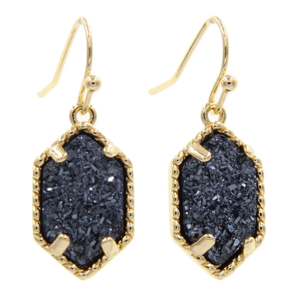 Blue druzy geode slice statement earrings with blue tassels long dangle big earrings