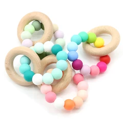 Shoowyoom 2021 New Baby Health Chew Practice Toy Silicone Beads Teether Personalized Baby Product Comfortable Wooden Toys
