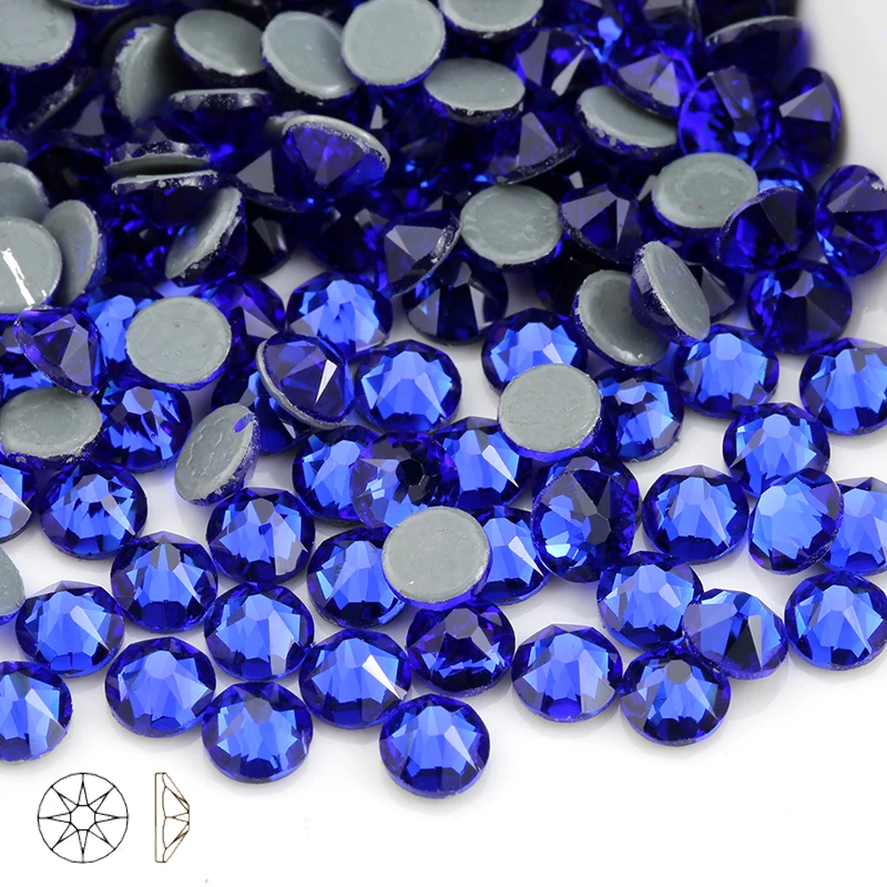sapphire 8 big 8 small cutting surface Hot Fix Crystal Rhinestones Glass Hotfix Strass Stone Crystals AB Iron on Clothes - Color: sapphire