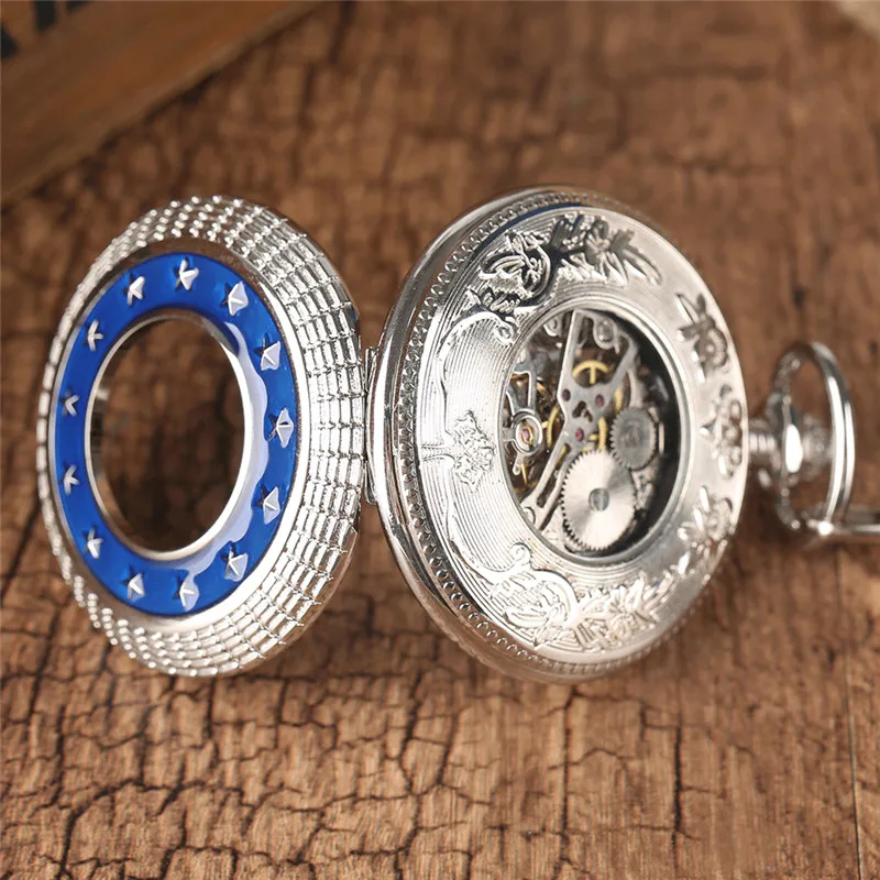Bronze/Silver/Gold Unisex Mechanical Hand Winding Pocket Watch Carving Star Skeleton Clock for Men Women Pendant Chain Gift