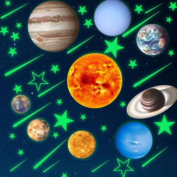 

PVC Bedroom Bright Living Room Gift Ceiling Glow In The Dark DIY Nine Planets Star Wall Sticker Kids Solar System Decorative