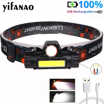 

Portable Mini LED Headlamp COB Work Light with Magnet Headlight by Built in 18650 battery Flashlight Lantern for Camping Fishing