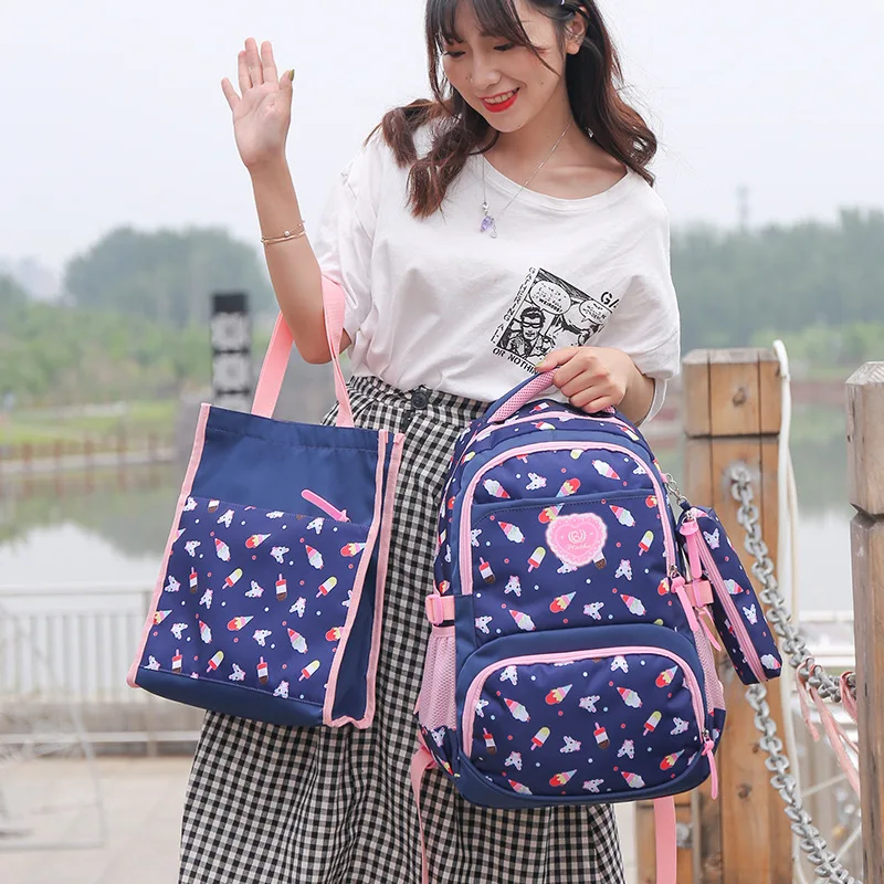 

New Style 2019 Primary School STUDENT'S School Bag Large Capacity Casual Printed Backpack Campus Three-piece Set School Bag Ligh