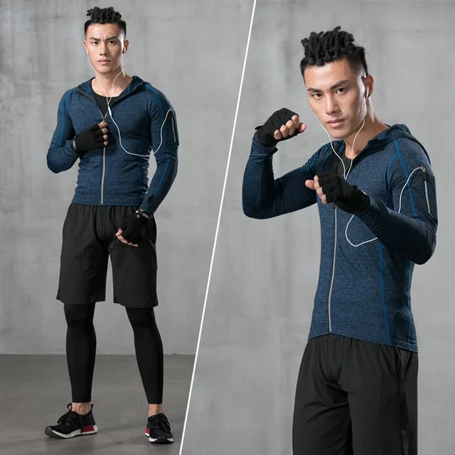 New reflective sports suit men running set jogging basketball underwear tights sportswear gym fitness tracksuit training