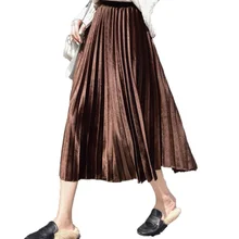 Осенние плиссированные вельветовые длинные юбки женские с высокой талией трапециевидной формы винтажные элегантные длинные черные красные фиолетовые зеленые юбки женские