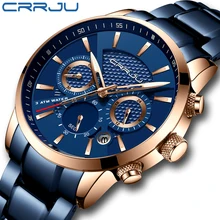 CRRJU уникальные мужские часы со стальным ремешком с тремя циферблатами, мужские военные высококачественные модные часы, водонепроницаемые кварцевые мужские часы