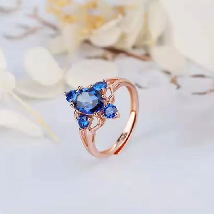 

Beautifully Multicolored 925 Silver 6x8mm Natural Tanzanite Topaz Ring Adjustable Adjustable