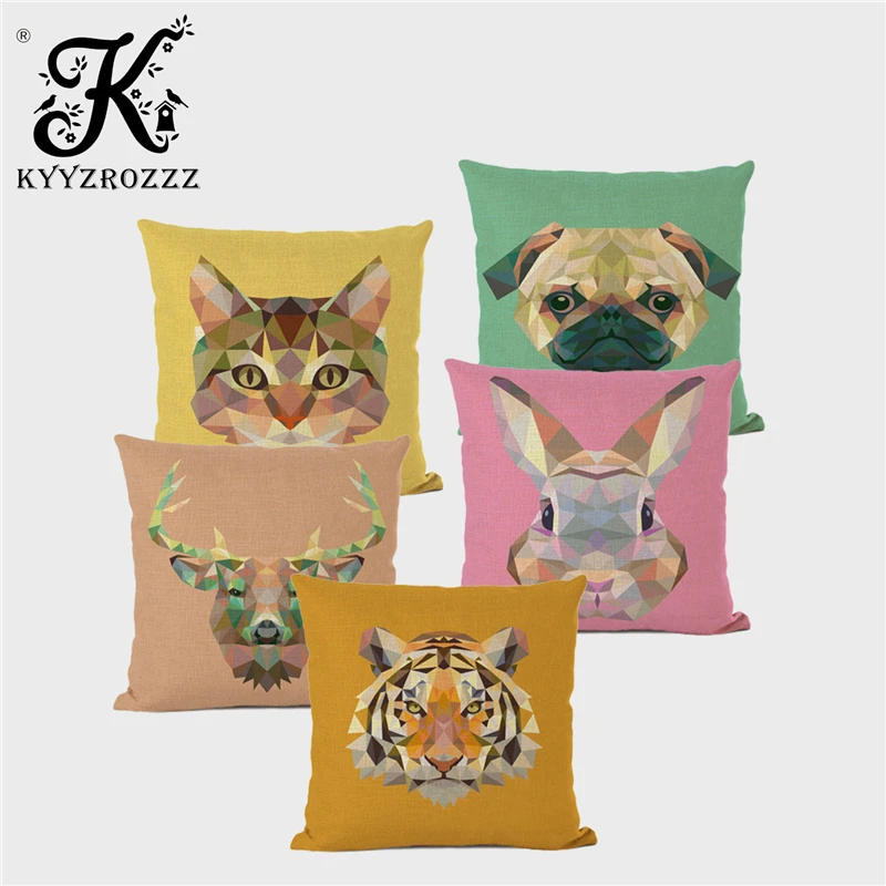 

Nordic Style Animal Geometric Cushion Cover Deer Tiger Rabbit Lion Dog Cat Linen Pillowcase Bedroom Sofa Decoration Sierkussens