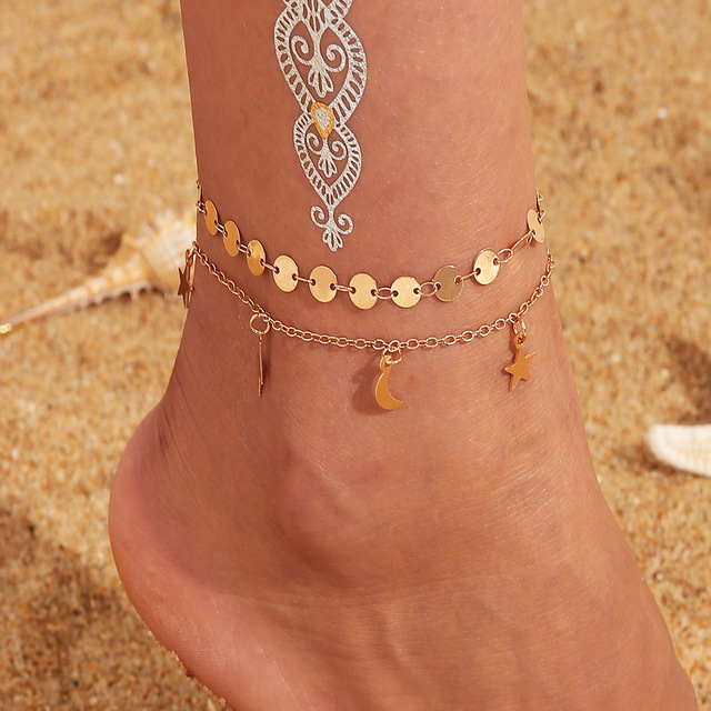 Shell Ankle Bracelet Set For Women Bohemian Rope Chain Sequin Anklets Summer Beach Girls Barefoot Leg Chain Boho Jewelry