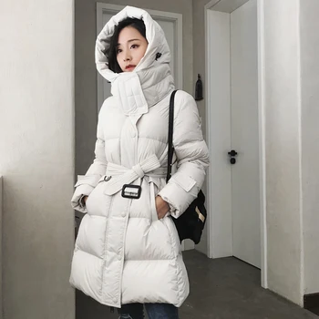 

90% White Duck Down Jacket 2019 Winter Jacket Women Black White Female Down Coat Slim Hooded Women Thick Warm Long Down Parka
