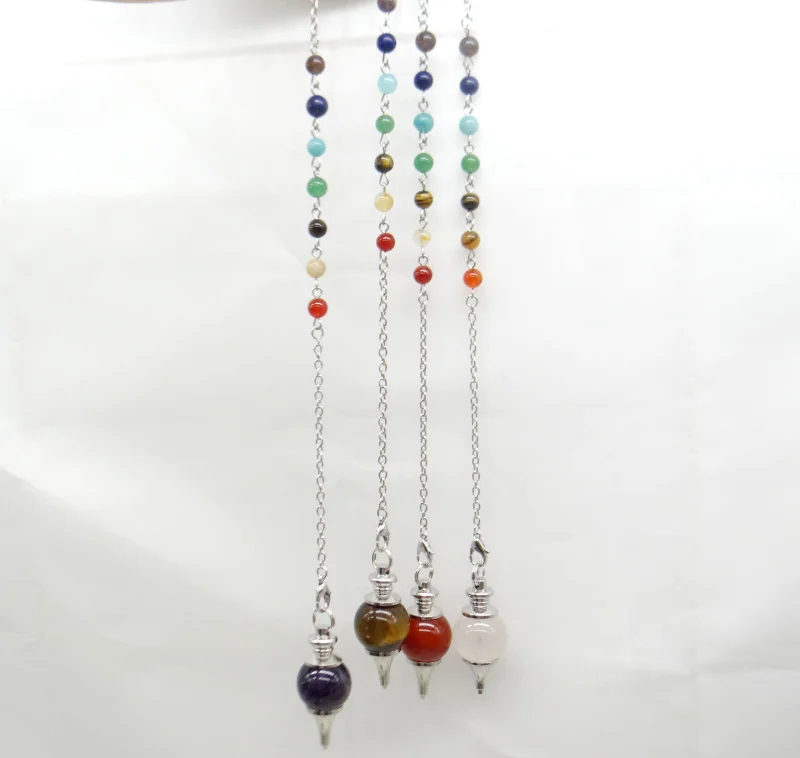 Natural Gem Stone Quartz Crystal Tiger Eye 7 Chakra Reiki Healing Pendulum for Dowsing Divination Men Women
