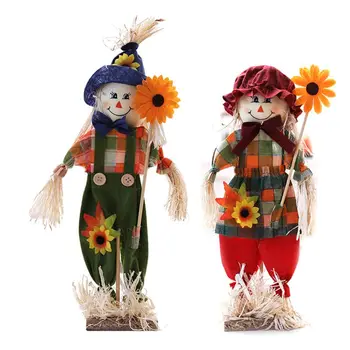 

Scarecrow Fall Decor, 2 Pack Small Standing with Flower Fall Harvest Scarecrow Decor Halloween Scarecrow Decoration