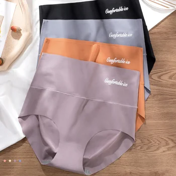 

4pcs/lot Sexy Women Panties Ice Silk Briefs Seamless Underwear High Waist Pants Comfort Lingerie Female Underpants Thongs #F