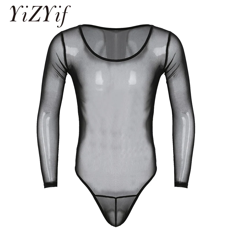 YiZYiF Men's See-Through Bodysuits Underwear One Piece Xdress Lingerie Nightwear