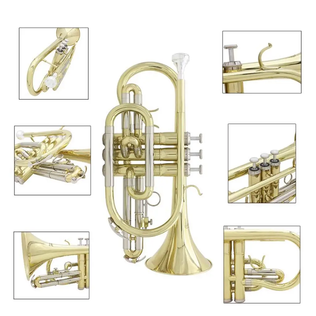 LADE Professional Bb Flat Cornet Brass Instrument with Carrying Case Gloves