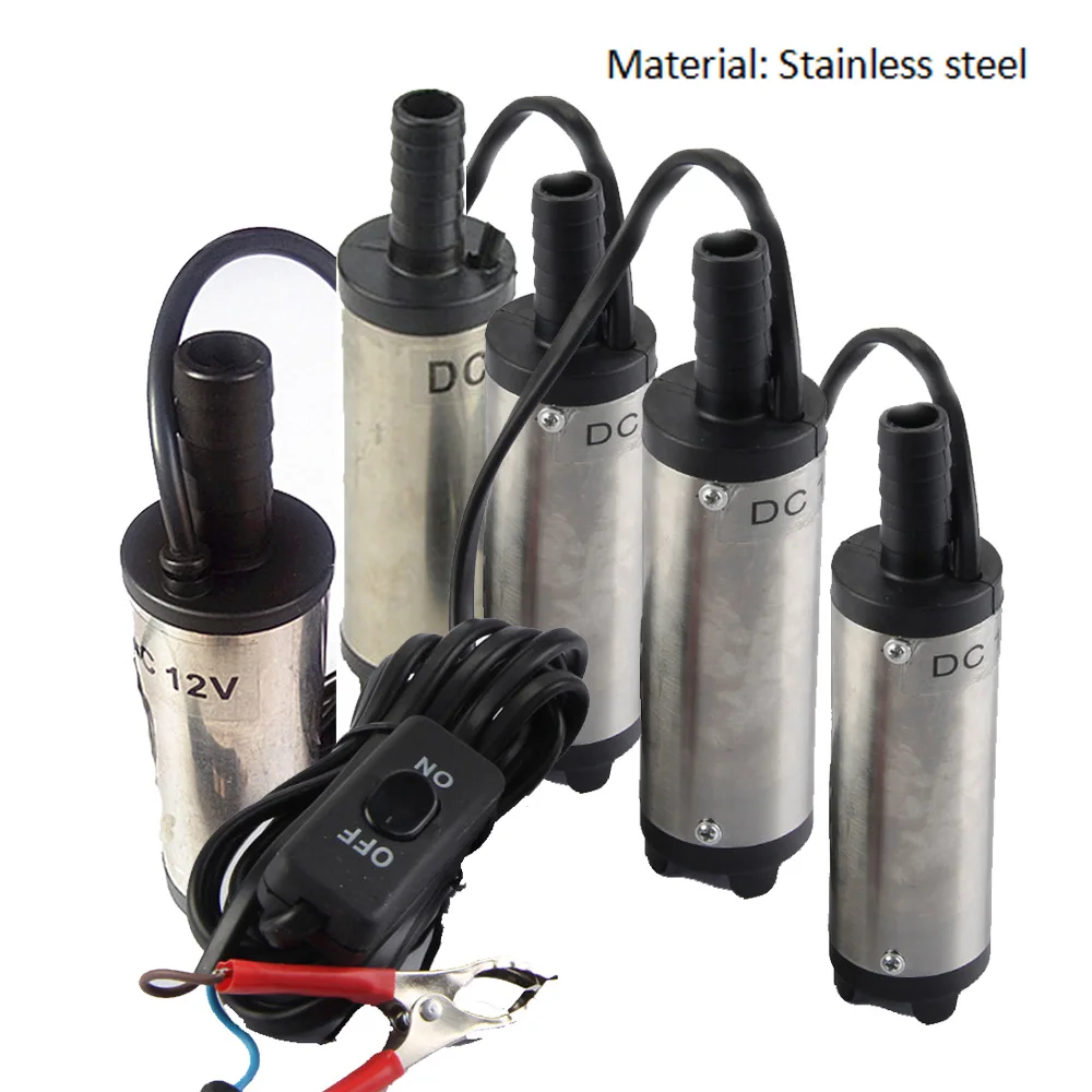 12/24V Submersible Pump Water Oil Diesel Fuel Transfer Refueling Tool 38/51mm 30L/min Oil Pump Cigarette Lighter/Crocodile Clip