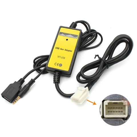 Adapter Car Radio MP3 USB Music Adapter Auxiliary Audio Interface 12Pin for Vitz 2006-2010 MR2 2004-2010 Corolla 2003-2015