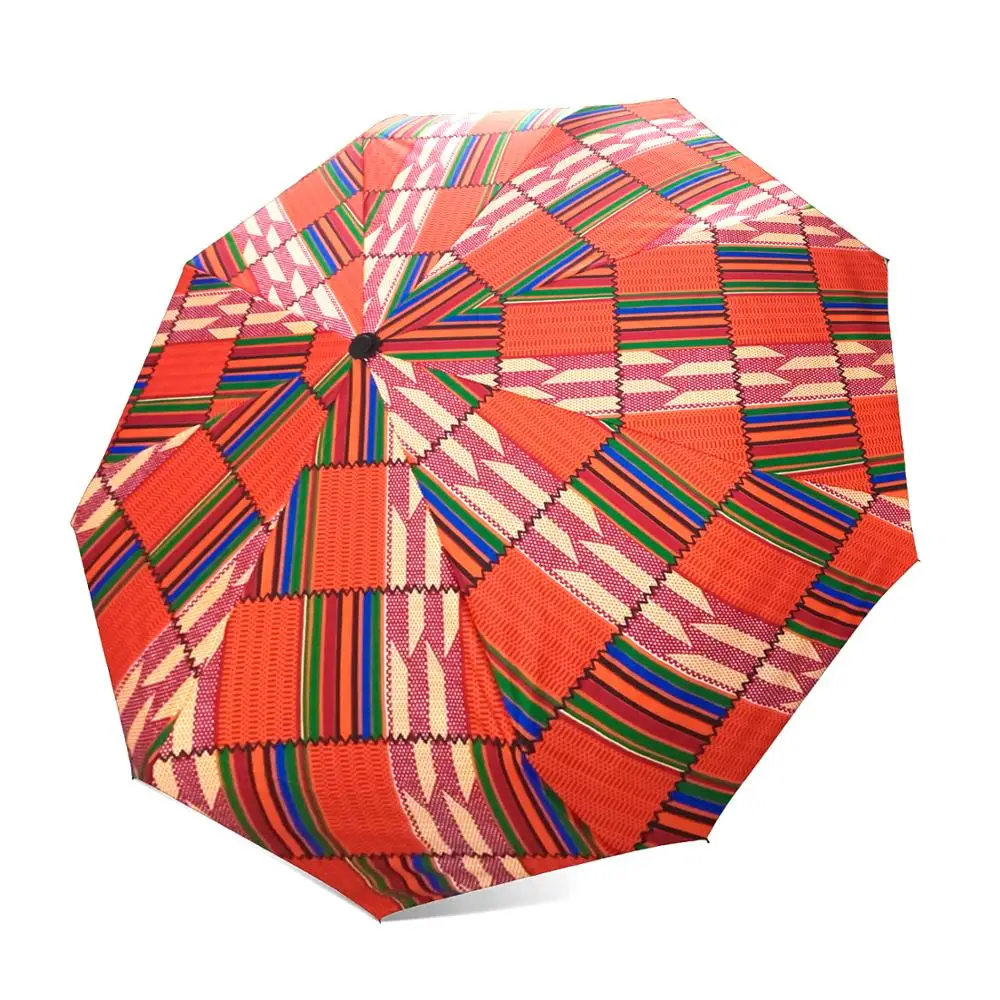 

African Printing UV Nmbrella Waterproof And Windproof Double Wood Curved Folding umbrella Female High Quality