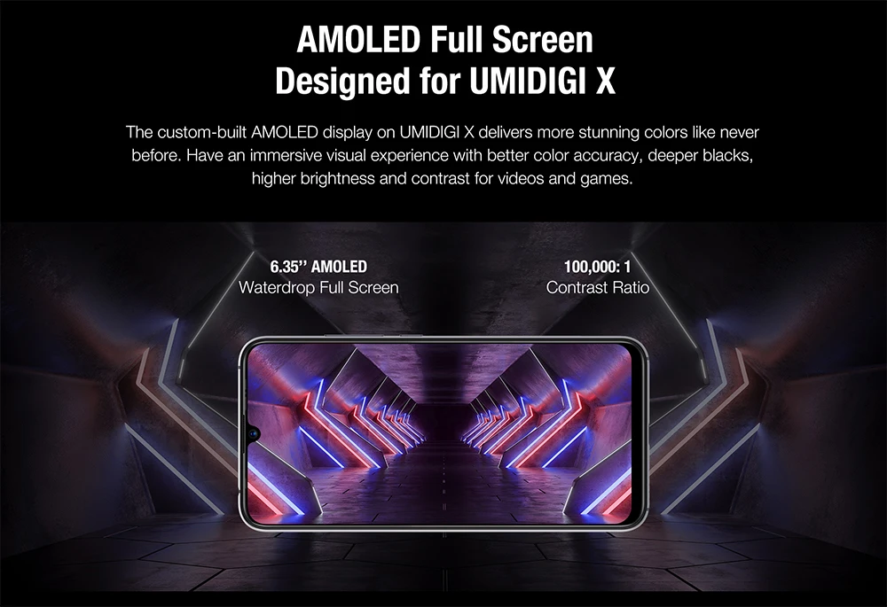 Смартфон UMIDIGI X In-screen Fingerprint Global Version 6,35 "AMOLED 48MP с тройной задней камерой 128 ГБ NFC Helio P60 4150 мАч