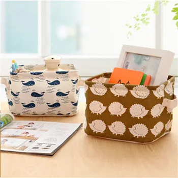 

Desktop Storage Basket Cute Printing Multifunction Desk Organizer Holder Canvas Cosmetic Sundries Storage Box Office Accessories