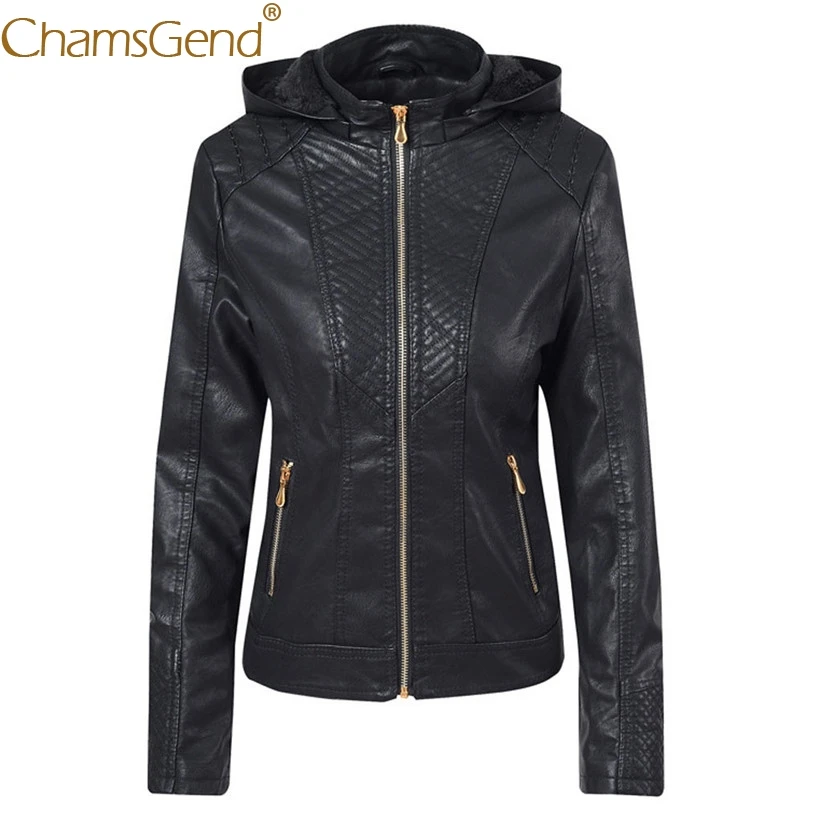 

Free Shipping Detachable Hooded Leather Jacket Women Warm Fleece Coats Long Sleeve Windproof Zipper Outwear Woman Jackets 9817