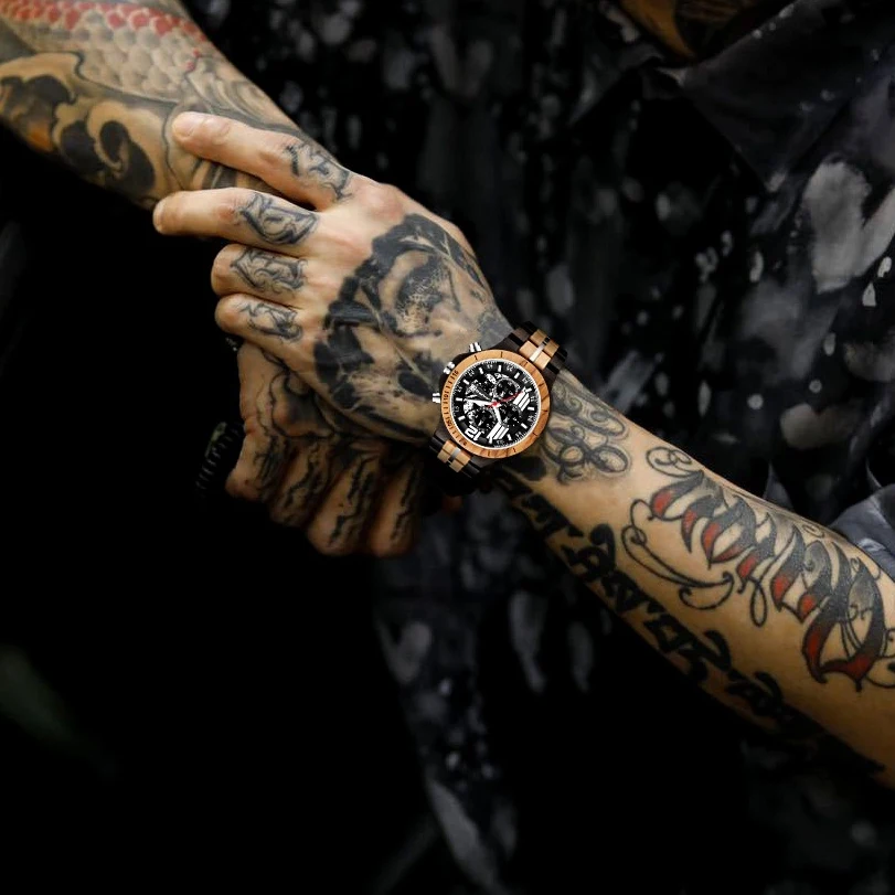 KUNHUANG Sport Top Brand Men's Watches Wooden&Steel Band Luxury Quartz Wood Wristwatches