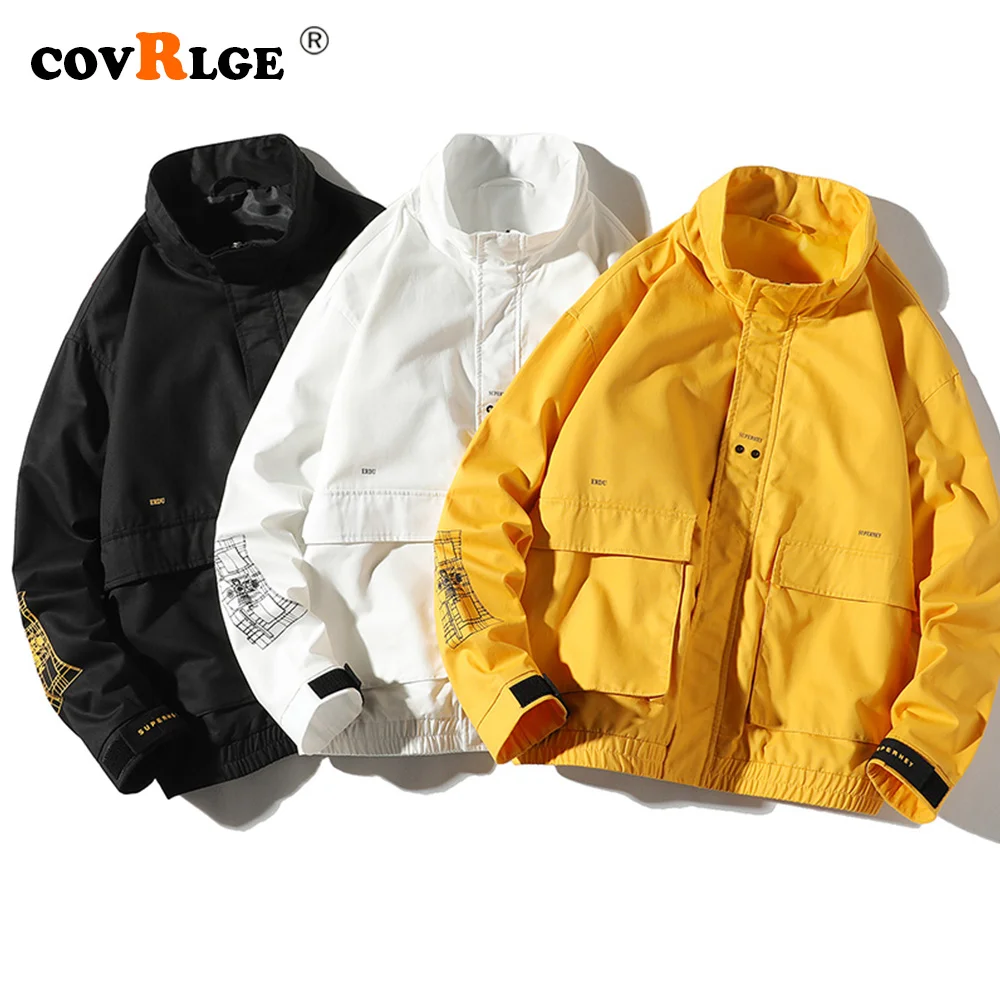 Covrlge Jacket Men Spring Autumn New Stand Collar Jacket Letter Print Tide Brand Loose Coat Shirt Men's Casual Jacket MWJ206