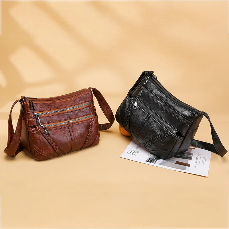 Multi-pocket Crossbody Handbag Women Leather Soft Shoulder Messenger Bags #SF 